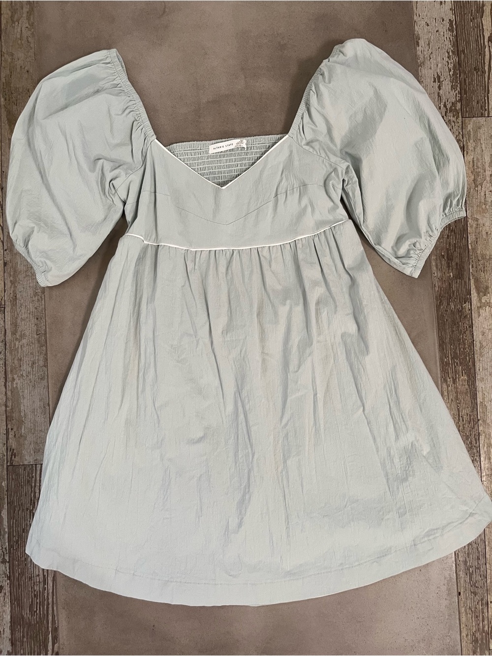 Altar’d State Puff Sleeve Babydoll Dress Light Sage Green Size XL